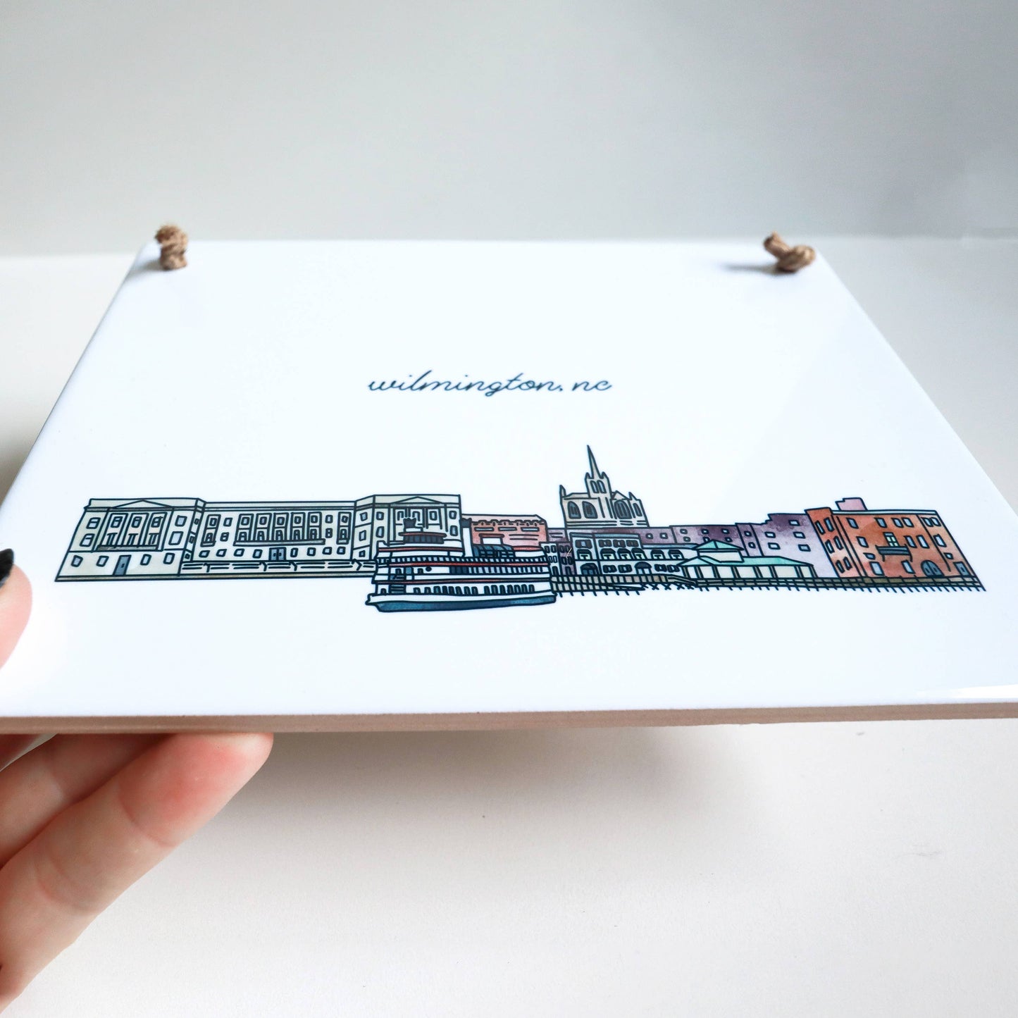 Wilmington North Carolina skyline city hanging tile sign