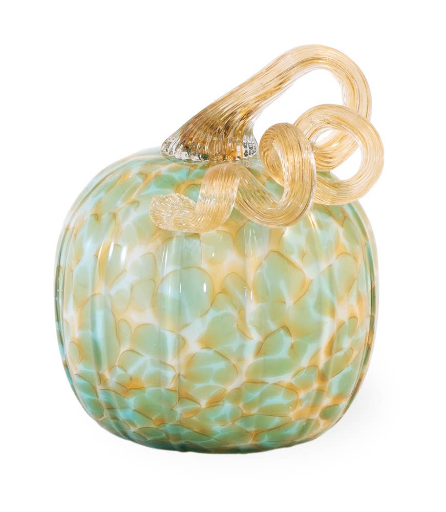 5.5" Green & Gold Pumpkin w/ Gold Stem Fall Décor