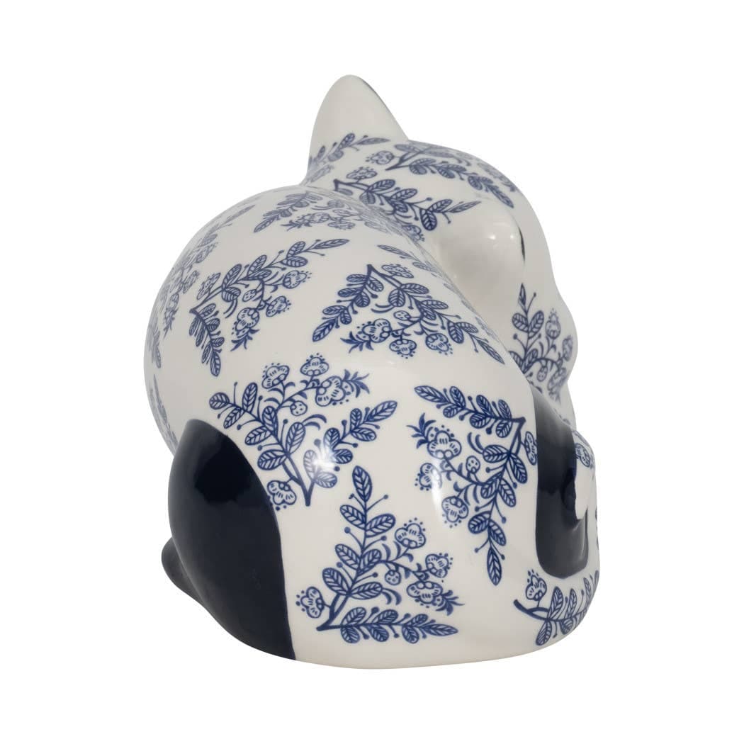 Ceramic Chinoiserie Sleeping Cat Figurine - White, 4 in.