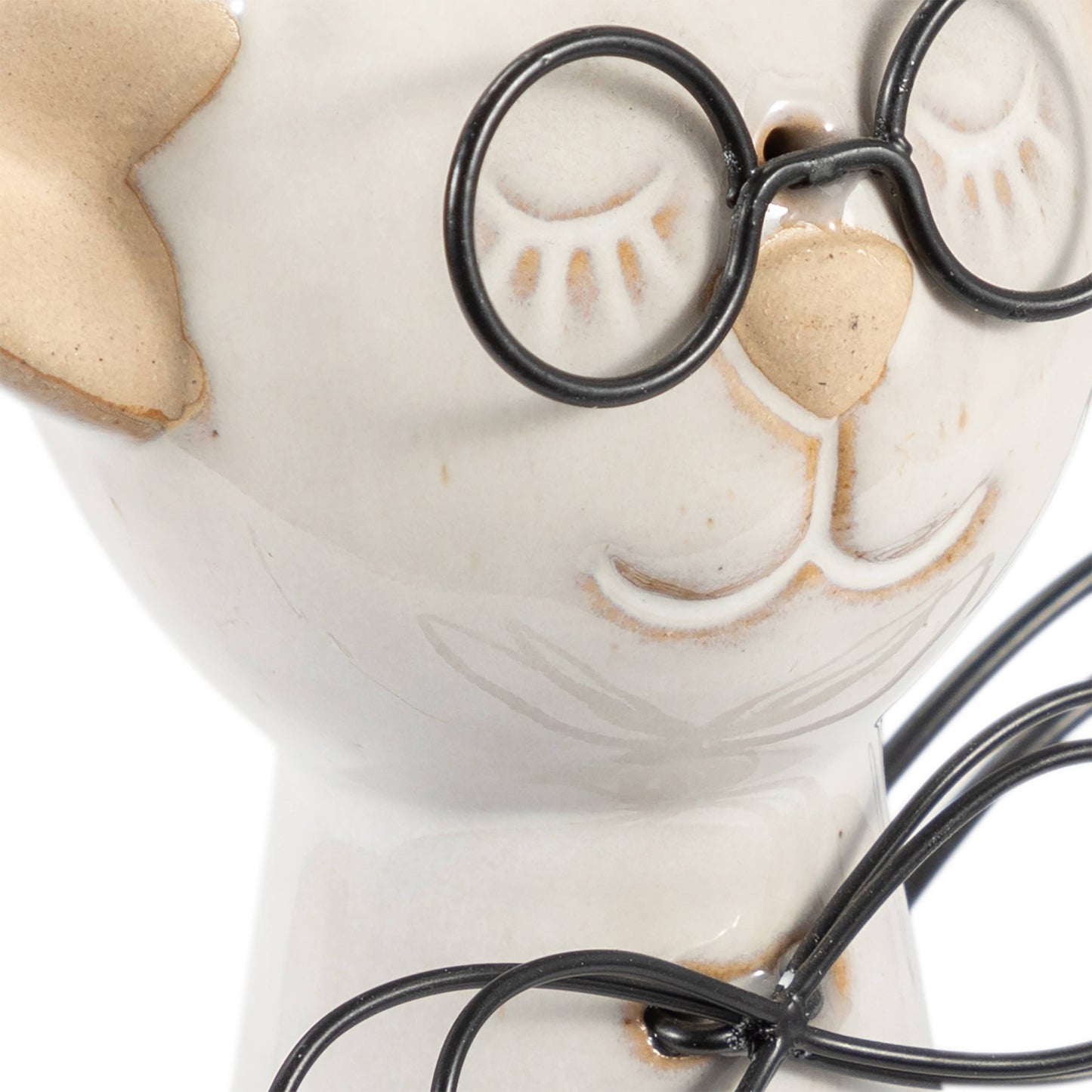 Ceramic Cat Figurine with Glasses and Bow - White, 11 in.