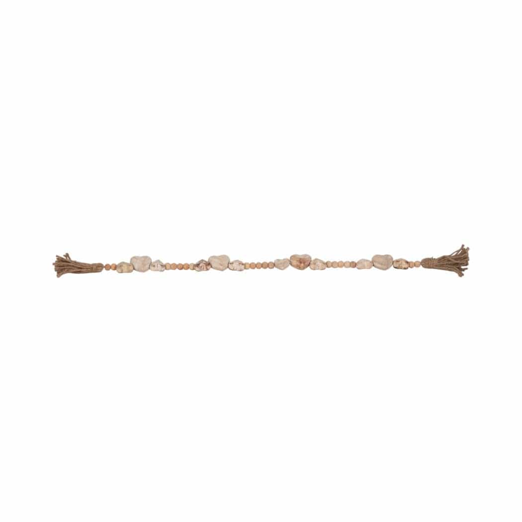 Wood Woven Heart Beaded Garland with Tassels - White, 38 in.