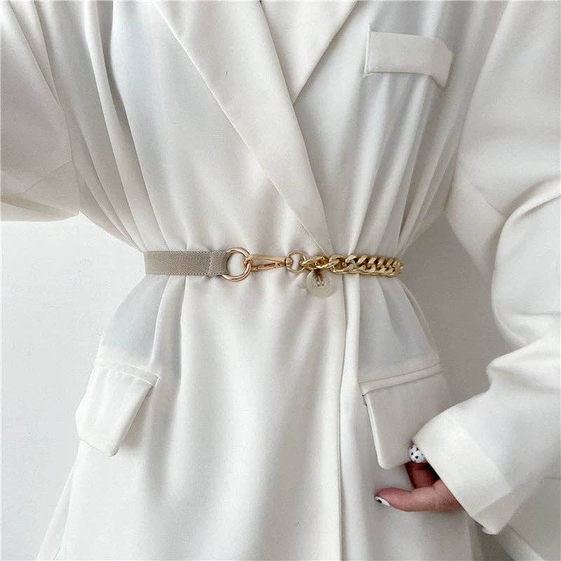 Chain Leather Splicing Simple Belt DPWB2838