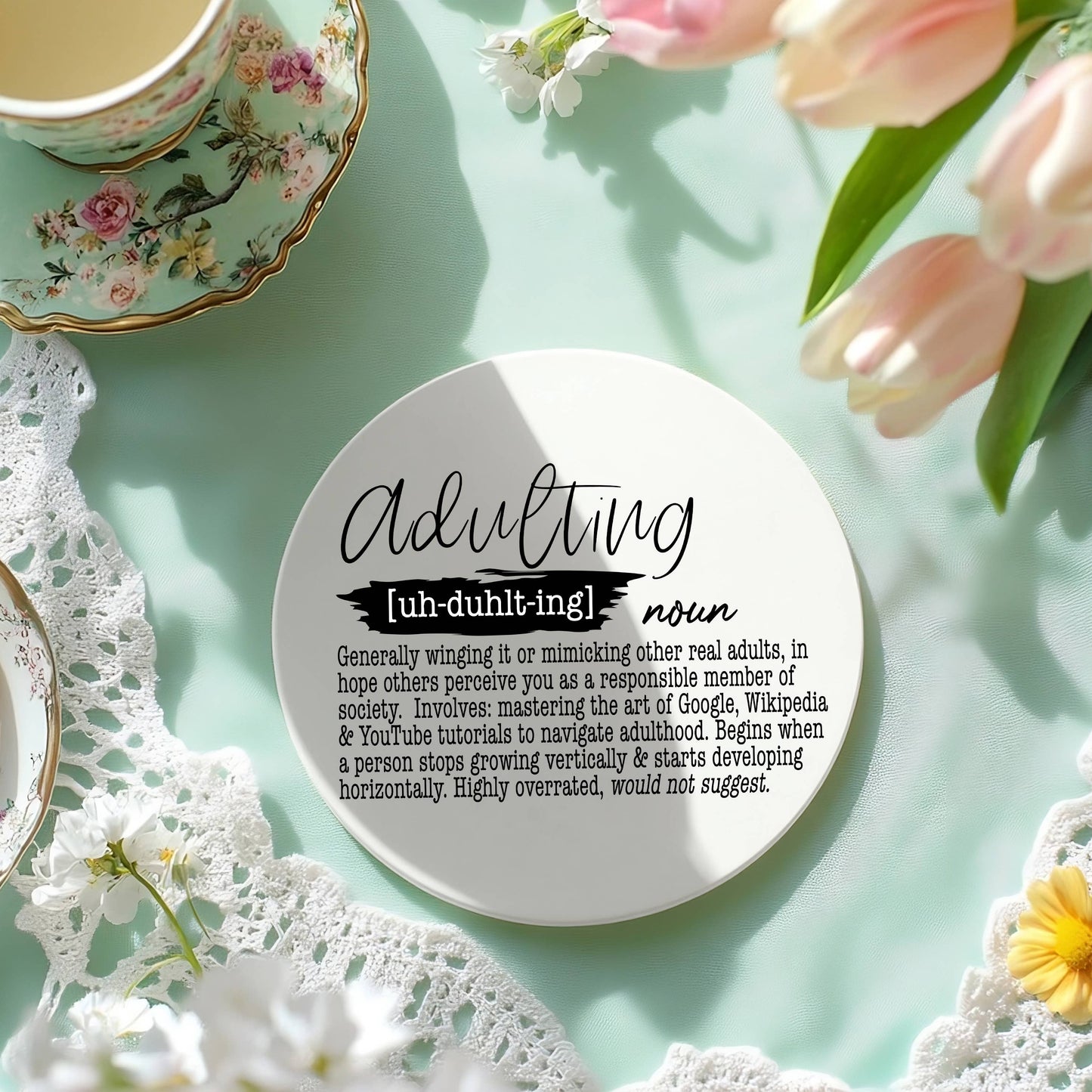 Mom Life Ceramic Drink Coaster | Funny Barware Gift Parents