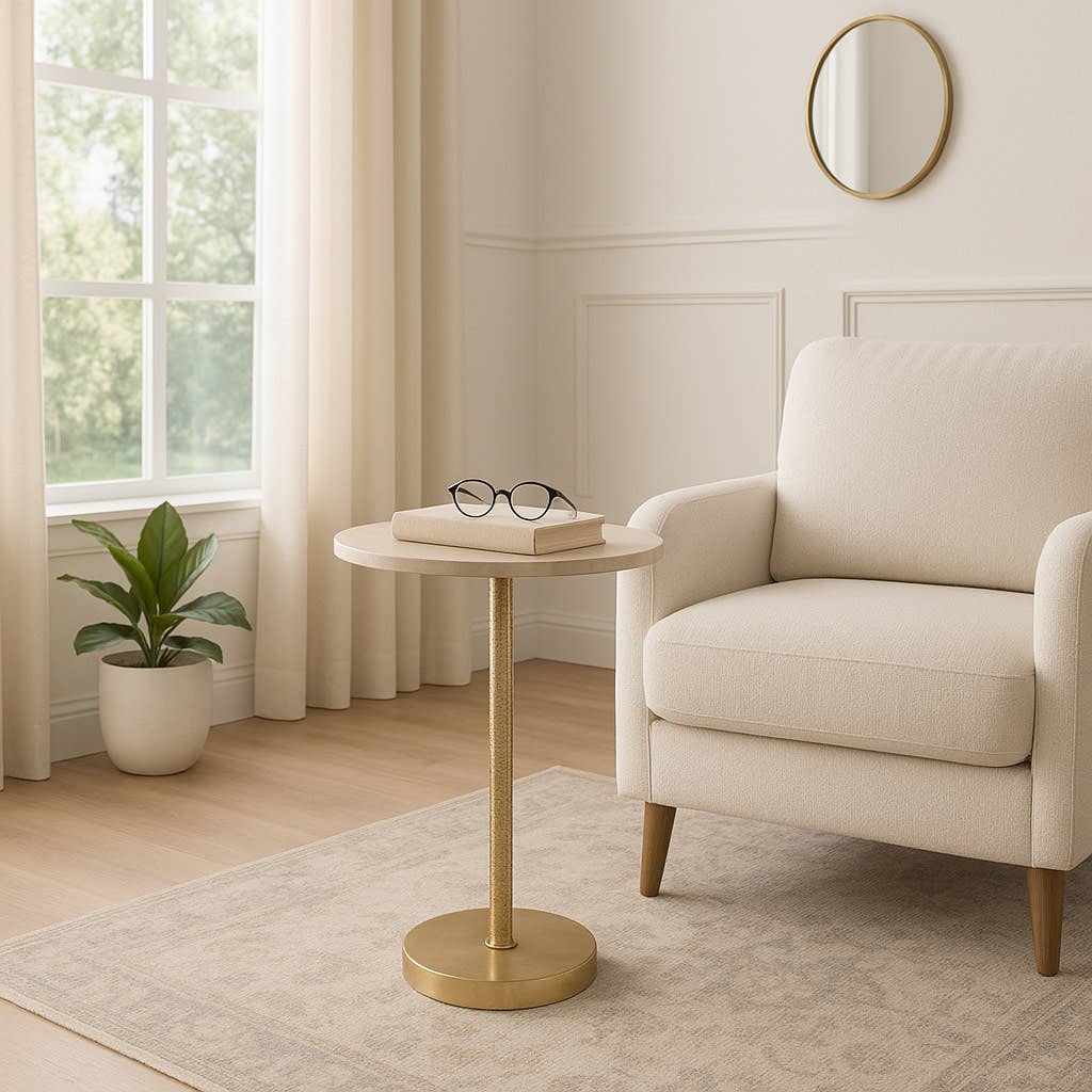 Drink Table - Ivory Marble Top Gold Metal Base, 25 in.