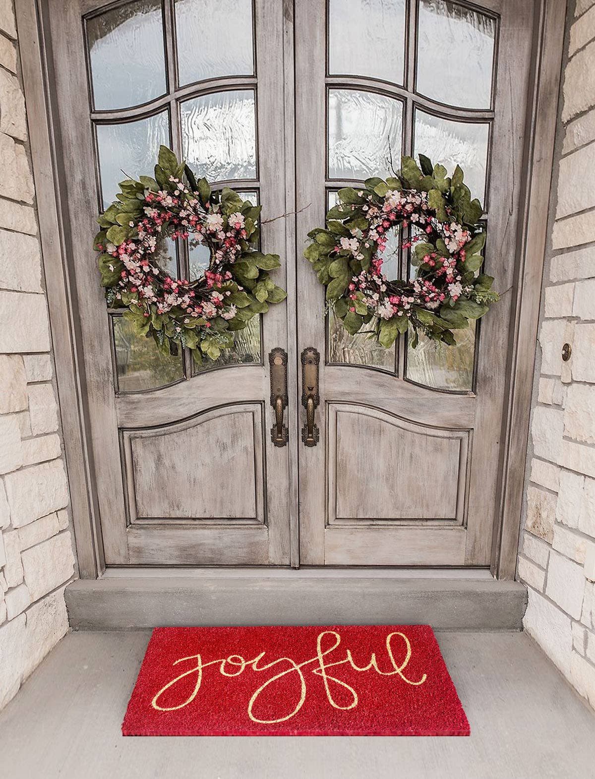 RugSmith White Machine Tufted Joyful Doormat, 18" x 30"