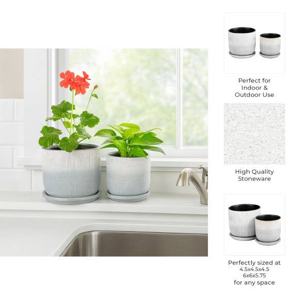 Planters Set of 2 - Silver Ceramic Textured Saucer, 5/6 in.