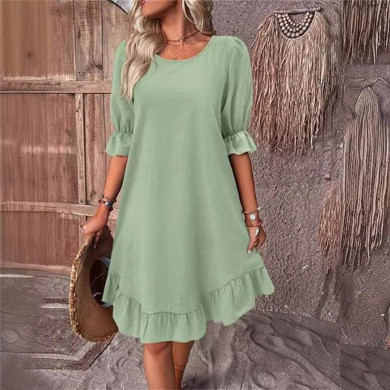 Round Neck Loose Fit Flared Dress