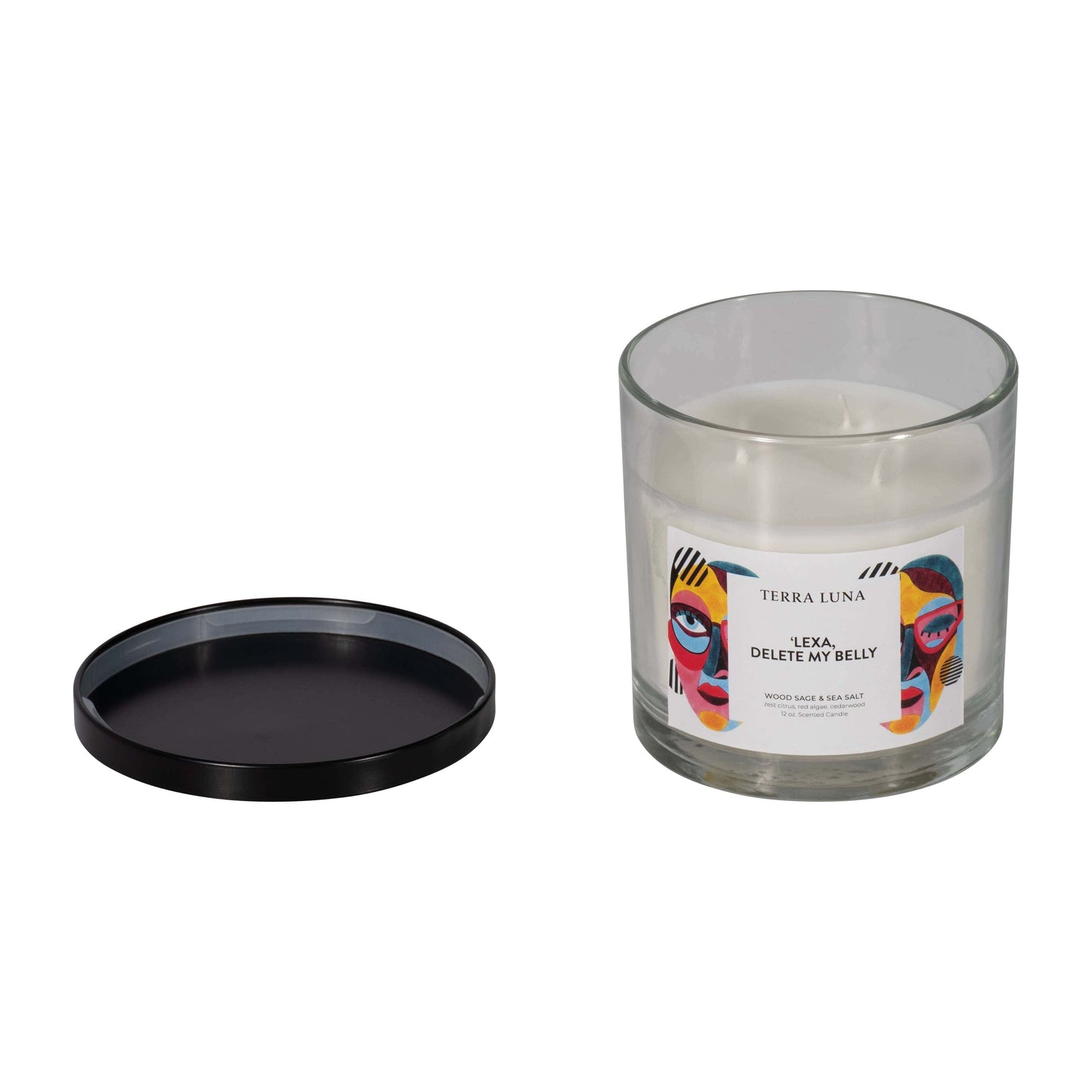 Decorative Candle - White Glass "Delete My Belly", 12 Oz