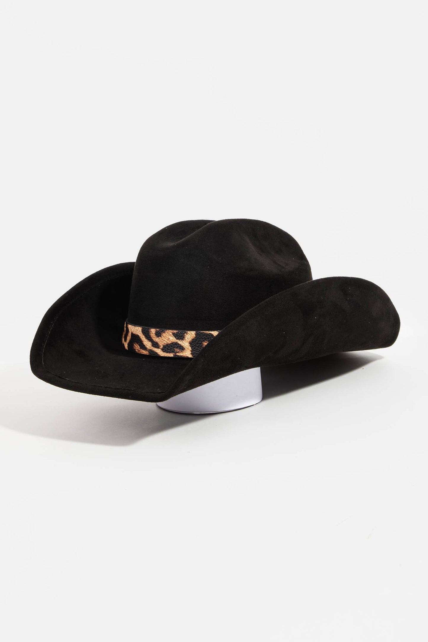 Leopard Print Band Faux Suede Cowboy Fedora Hat