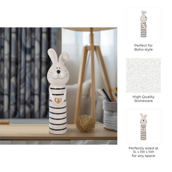 Ceramic Lines Bunny with Heart Figurine - White, 10 in.
