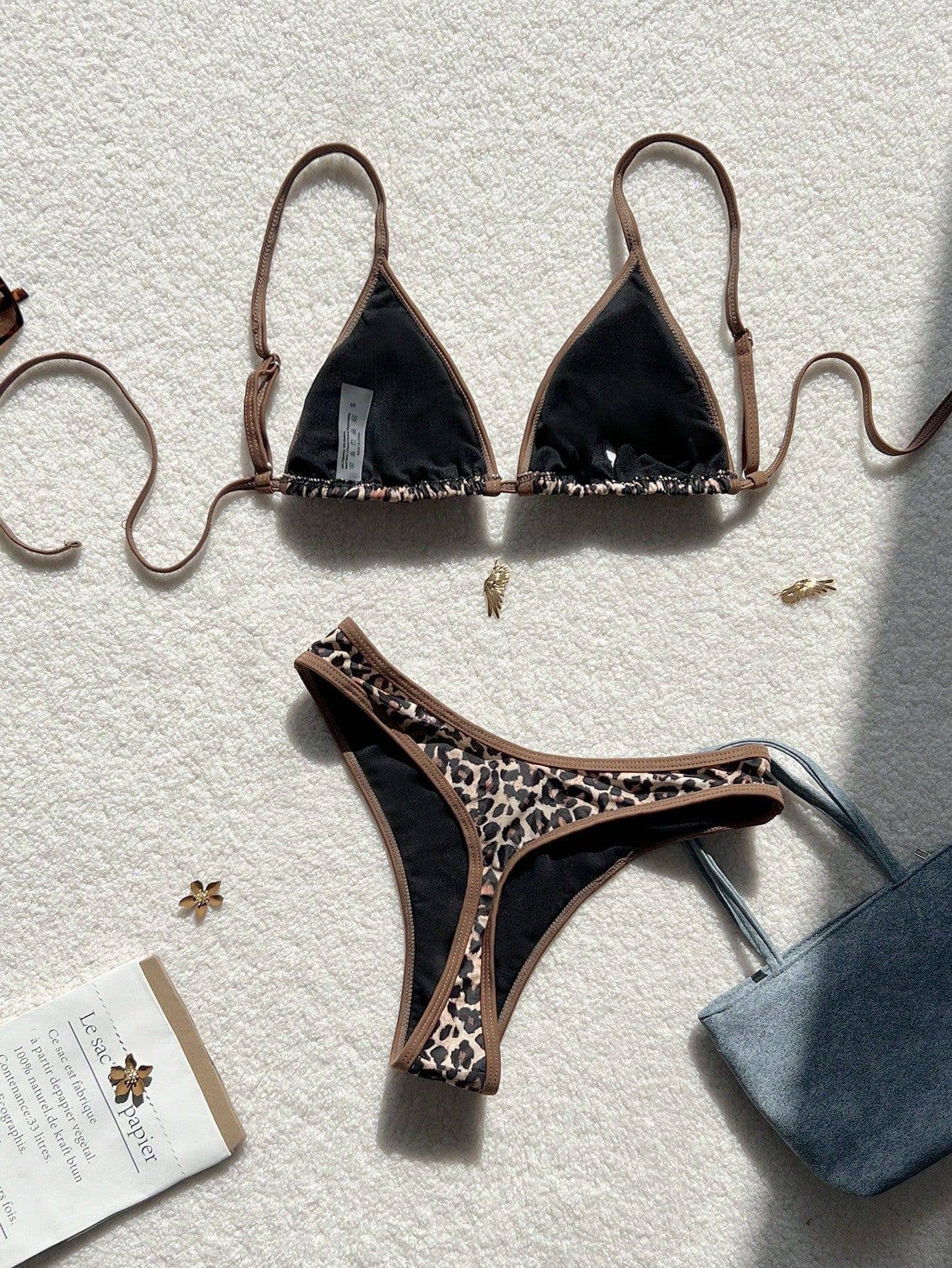 Bohemian Print Lace-Up Sexy Bikini Split Swimsuit Set