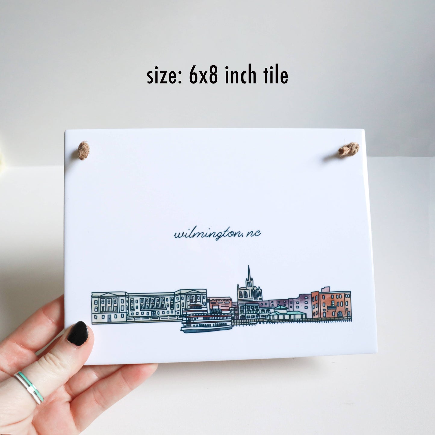 Wilmington North Carolina skyline city hanging tile sign