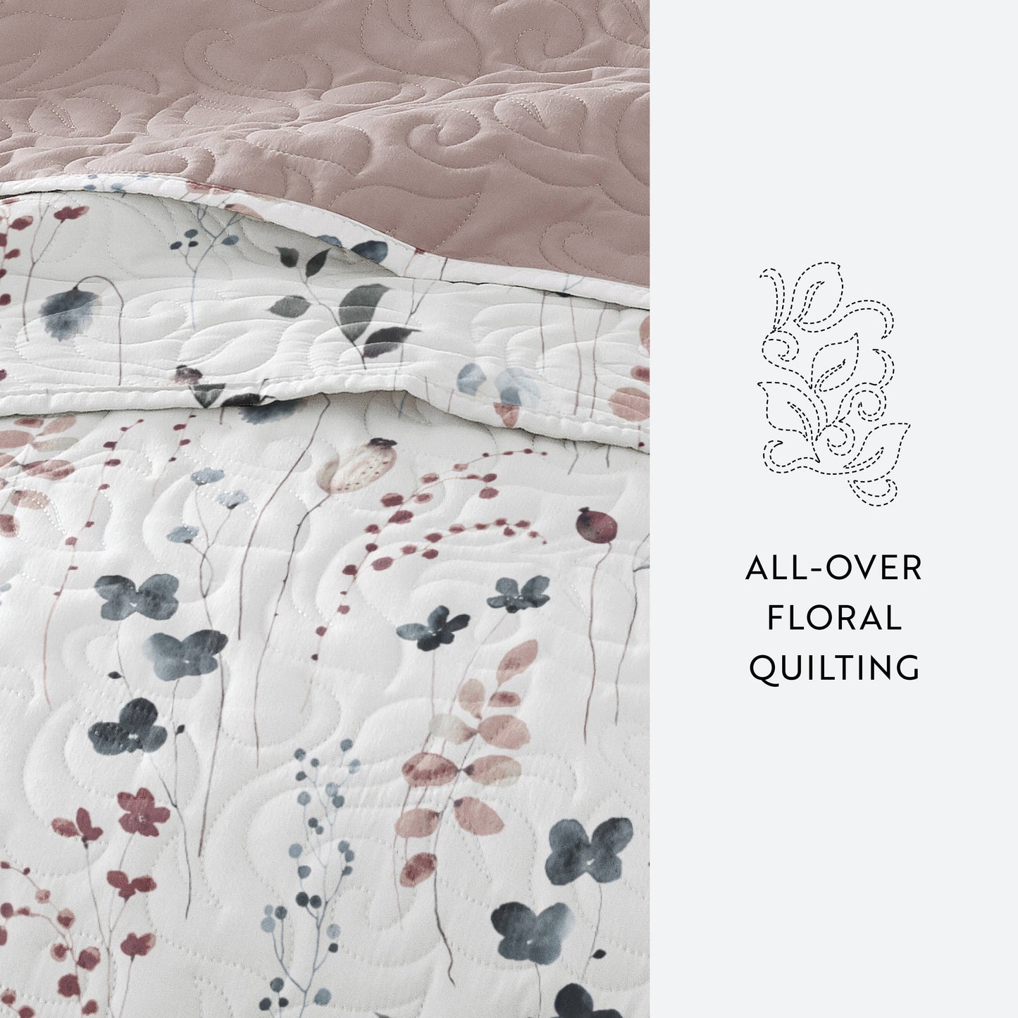 Poppy Bloom All Season Patterned Reversible Quilt Set