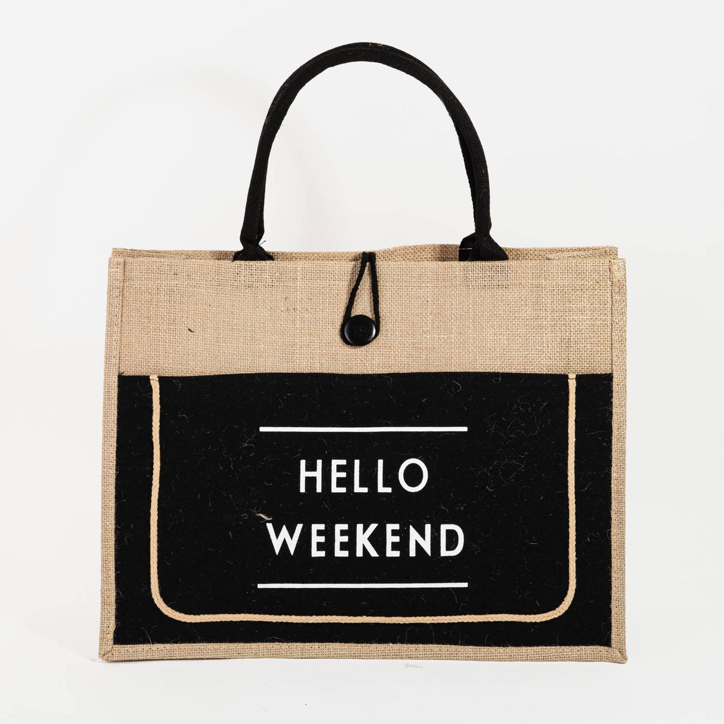 Hello Weekend Burlap Tote Bag - Standard Width