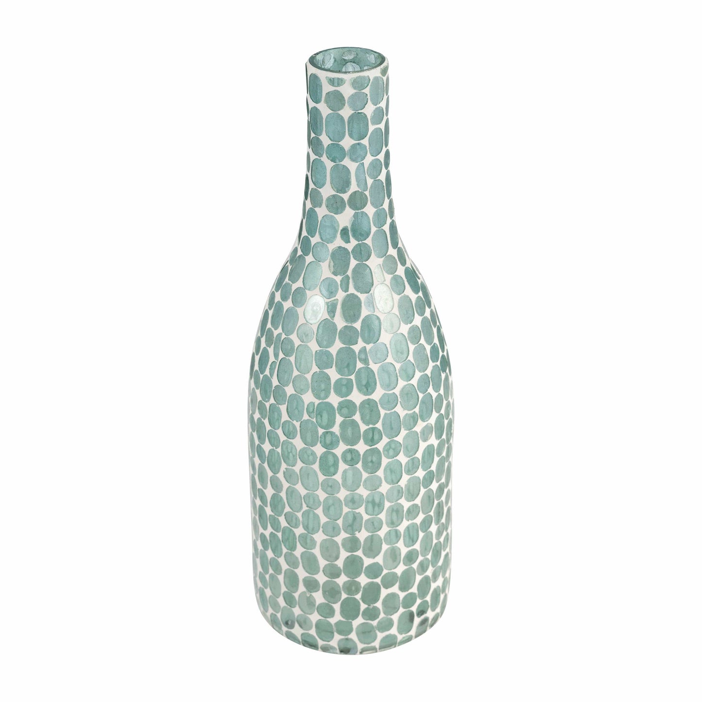 Glass Mosaic Pattern Narrow Neck Vase - Blue, 15 in.