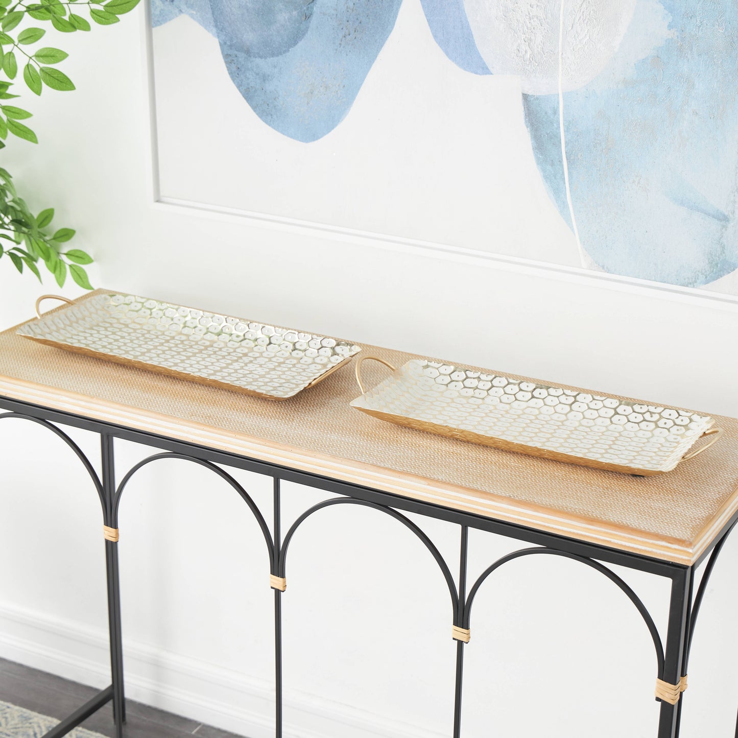 Large Gold and White Metal Tray