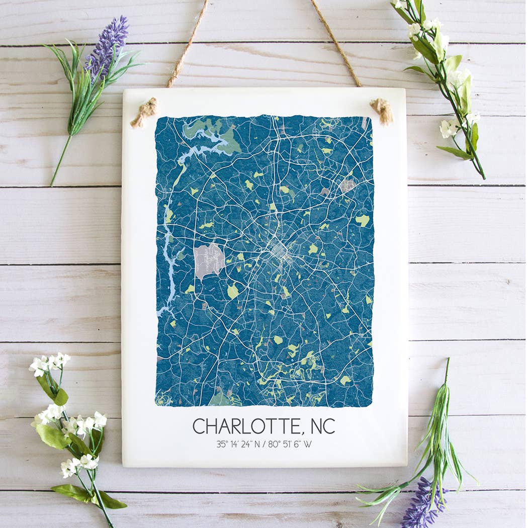 Charlotte North Carolina Map Art Tile - Ceramic Tile Sign