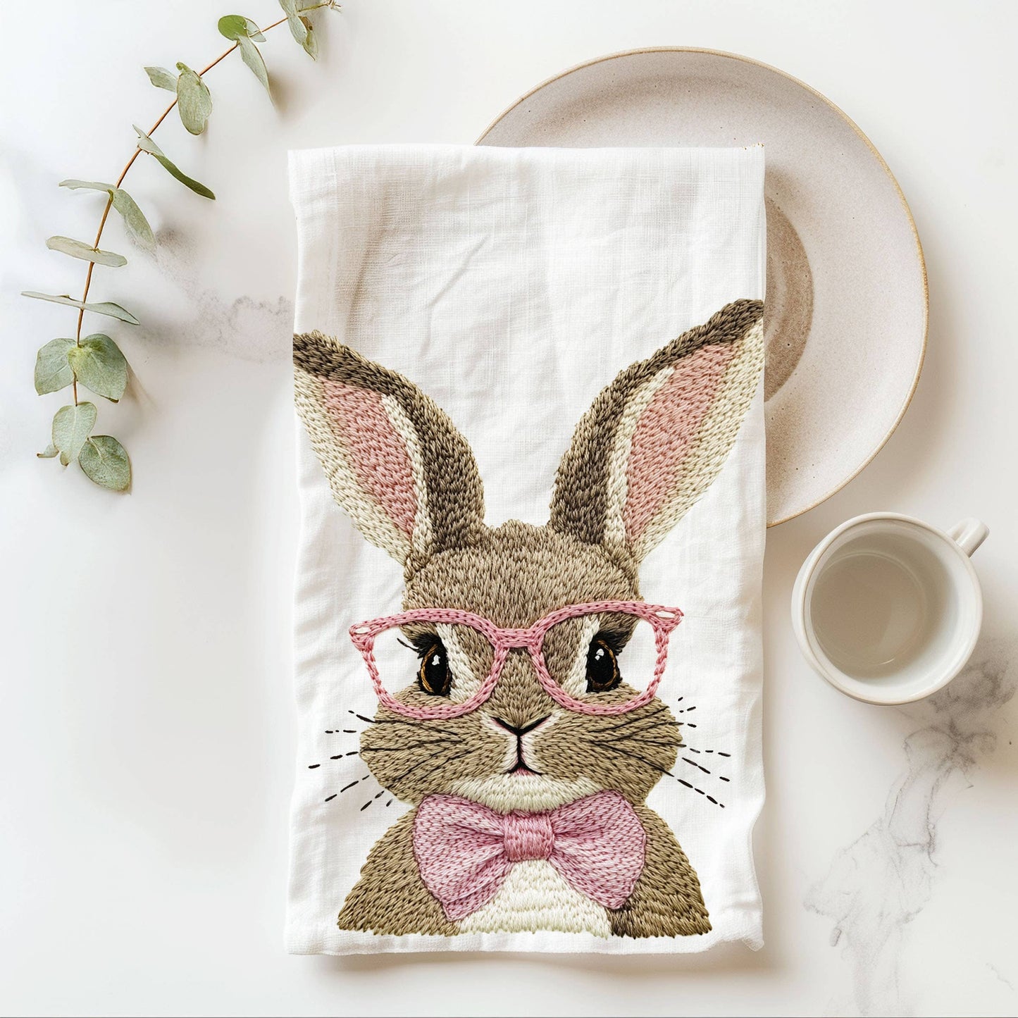 Bubblegum & Bow Pink Easter Bunny & Spring Kitchen Towels