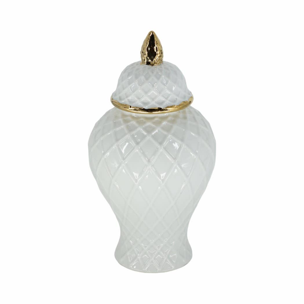 Ceramic Rope Lidded Decorative Temple Jar - White, 14 in.