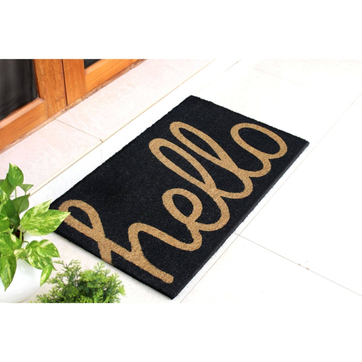 RugSmith Black Machine Tufted Black Hello Doormat, 18" x 30"