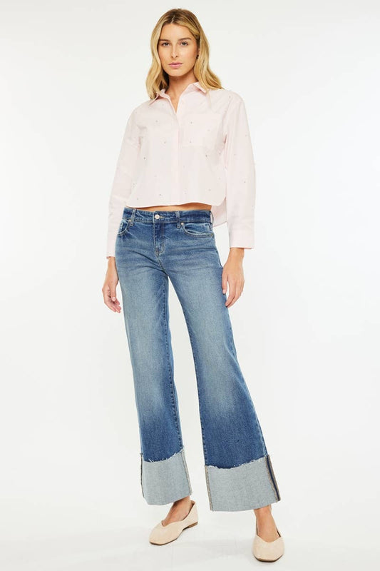 OPEN PACK MID RISE WIDE FLARE JEANS-KC78033D