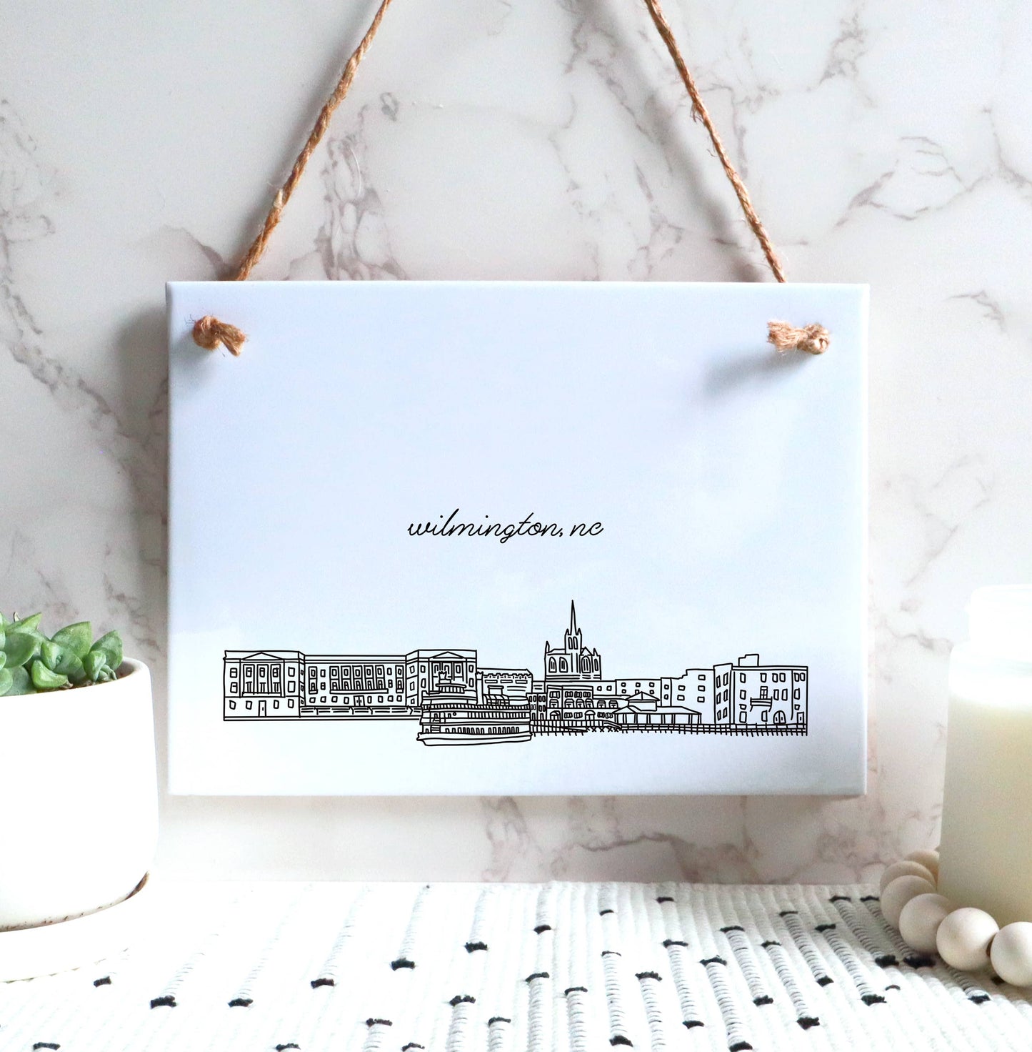 Wilmington North Carolina skyline city hanging tile sign