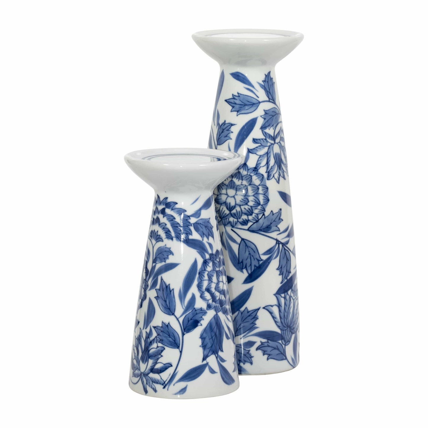 White 8 in. Porcelain Cylinder Chinoiserie Candle Holder