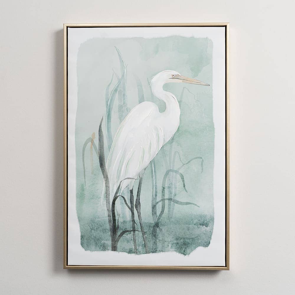 White Heron Framed Canvas Print, Right Facing