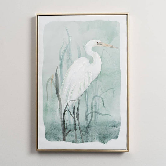 White Heron Framed Canvas Print, Right Facing