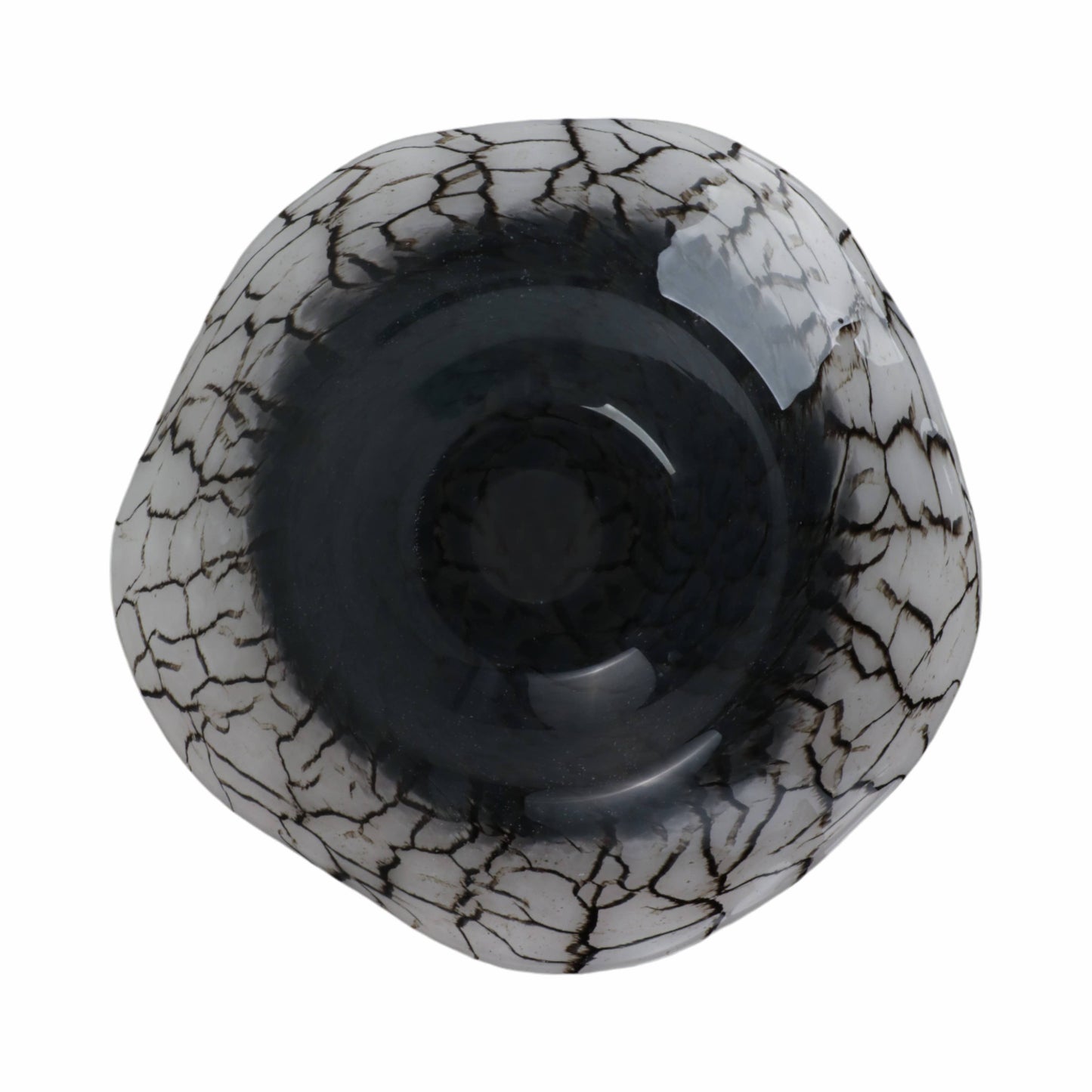 Decorative Bowl - Black Glass Cracked Veining, 12 in.