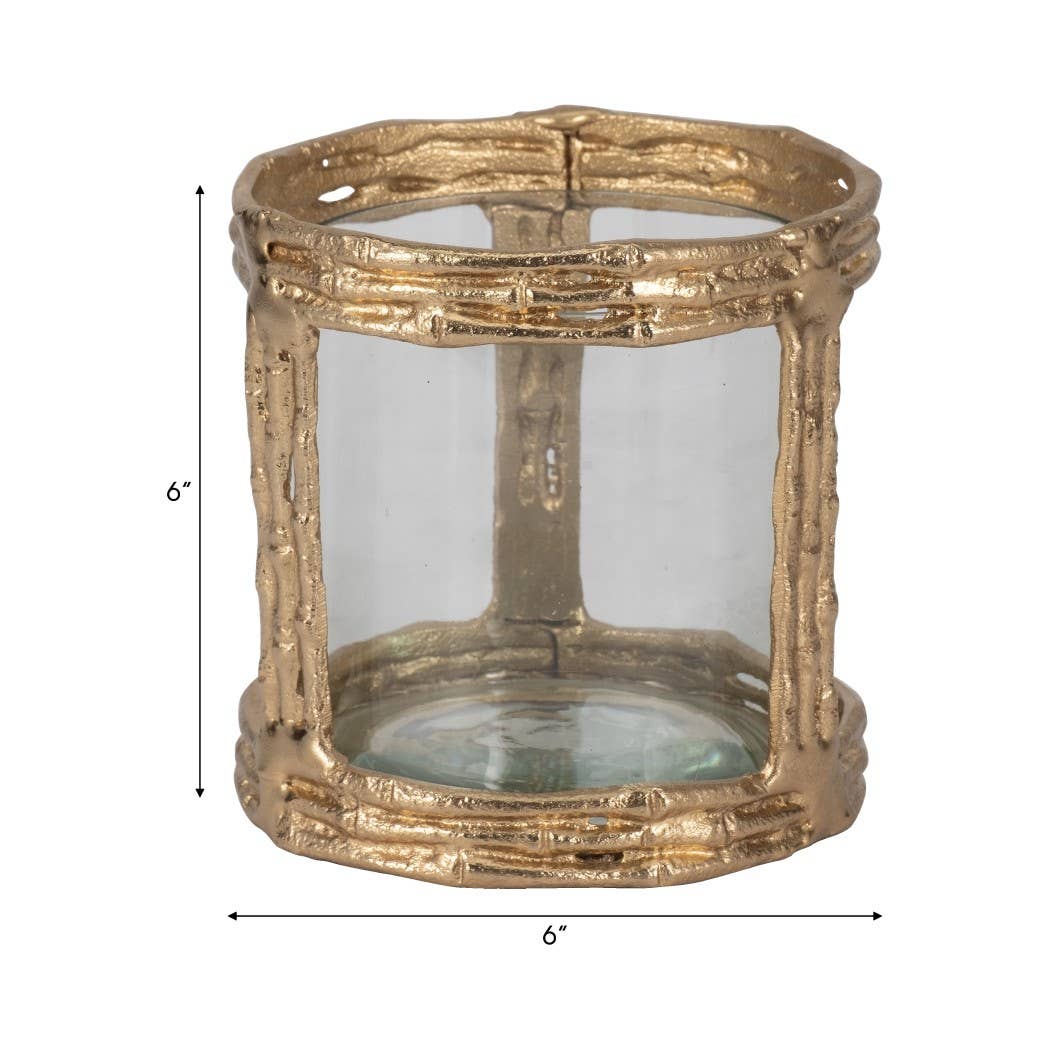 Metal Glass Modern Hurricane Candle Holder - Gold, 6 in.