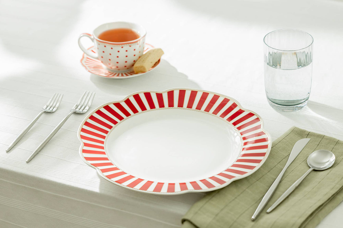 Josephine Red Stripes Fine Porcelain Dinner Plate