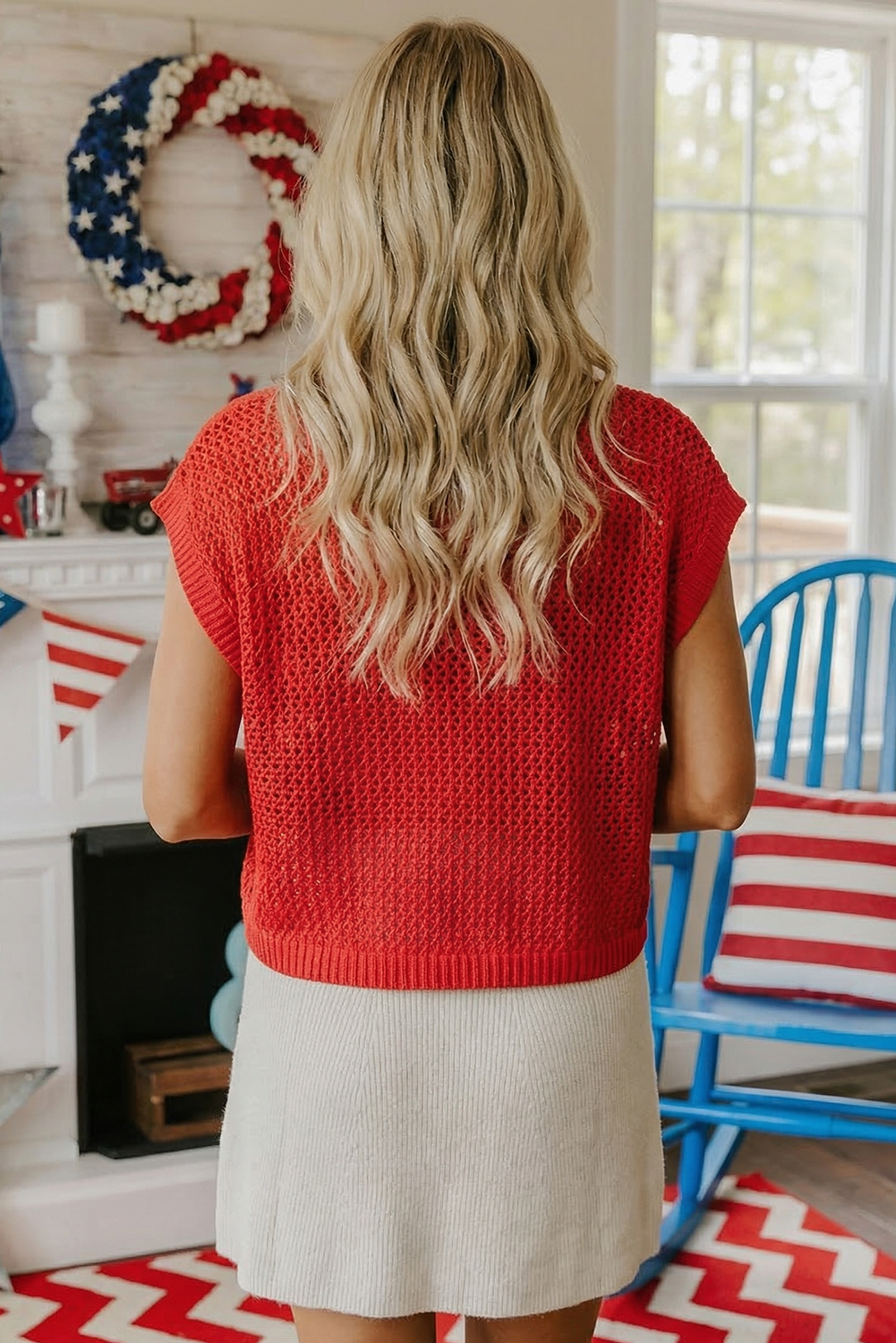 Spring Flag Graphic Short Sleeve Sweater Top (S-XL)