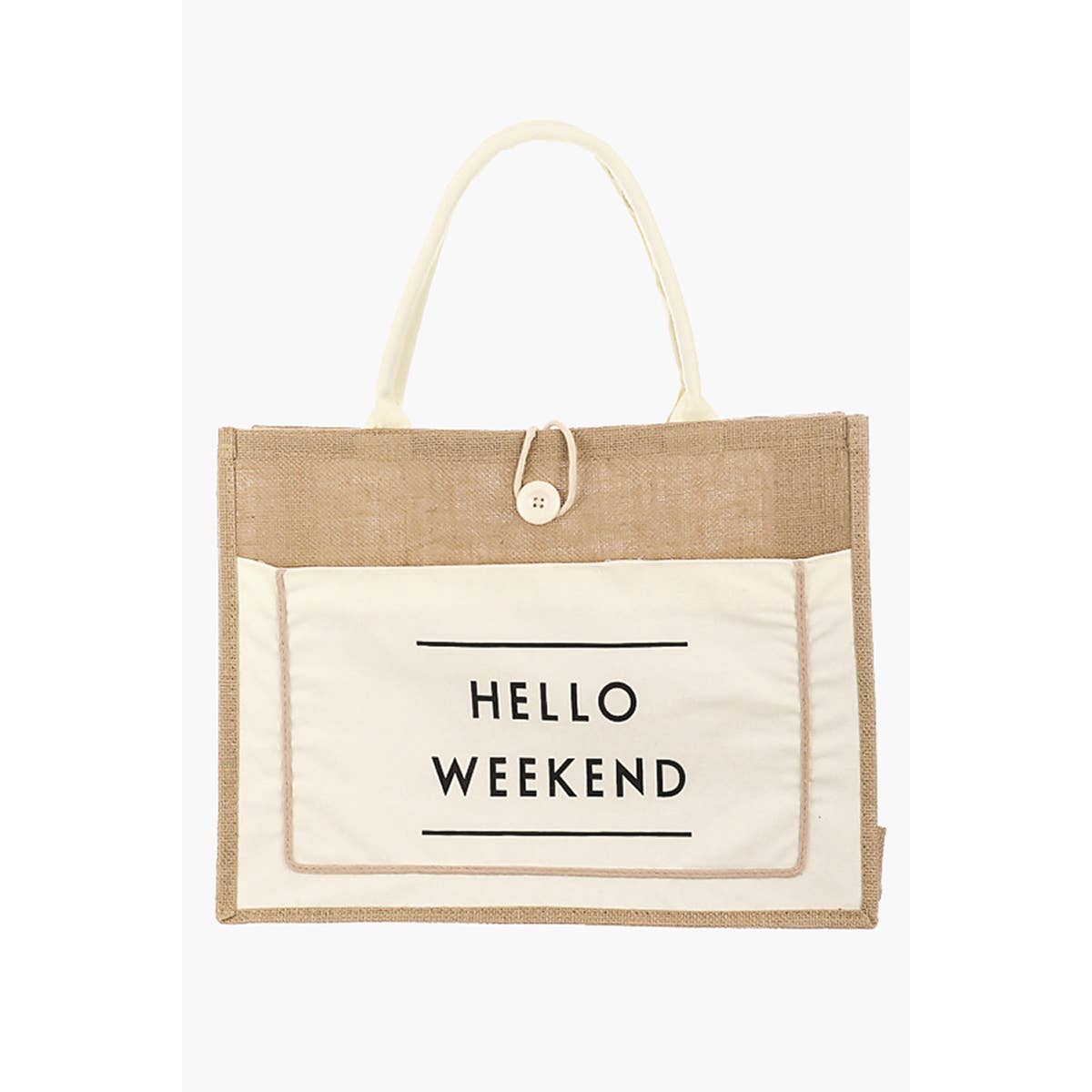 Hello Weekend Burlap Tote Bag - Standard Width