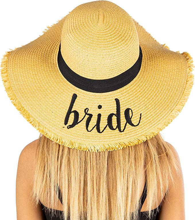 Bridal Embroidered Sun Hat - Bride (Fringe Edge)