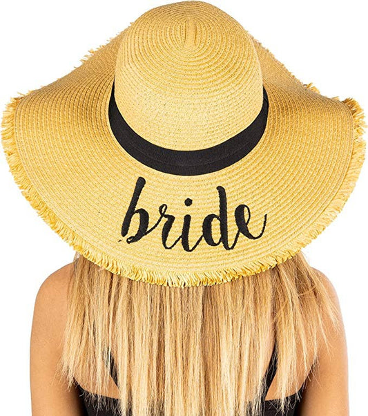 Bridal Embroidered Sun Hat - Bride (Fringe Edge)