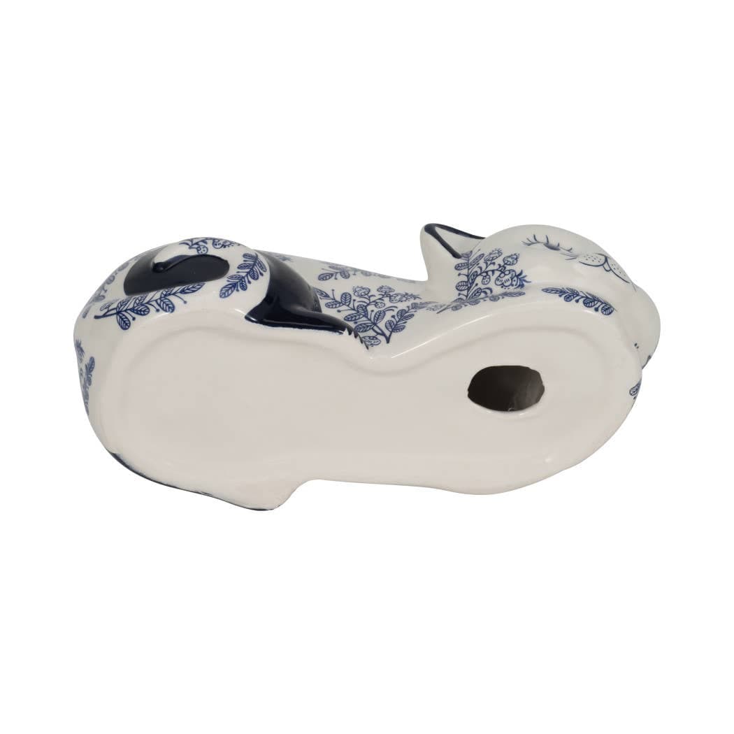 Ceramic Chinoiserie Sleeping Cat Figurine - White, 4 in.