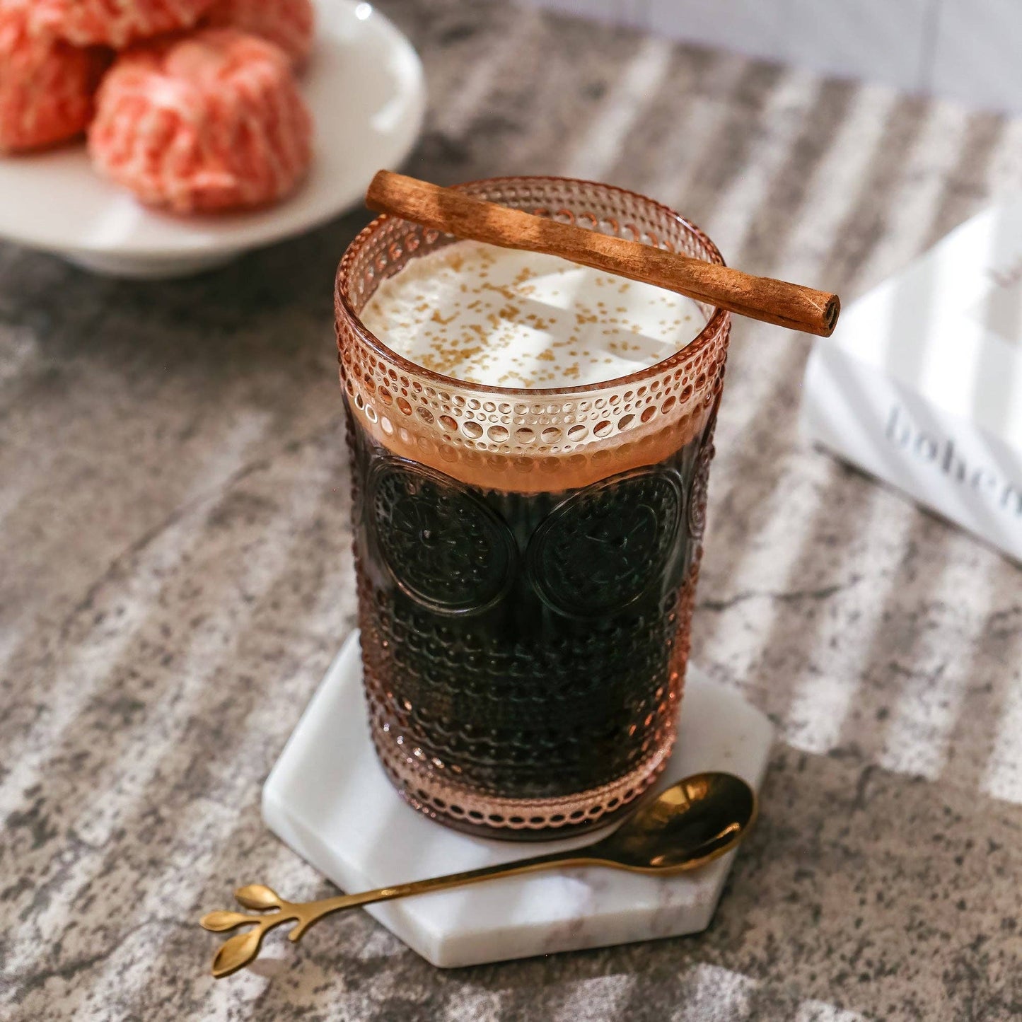 13 oz. Beaded Floral Rose Gold Drinking Glasses (Set