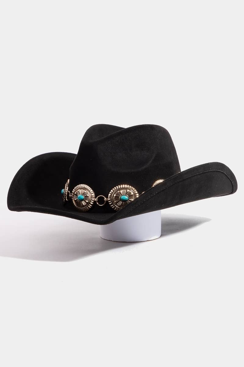 Turquoise Stud Oval Concho Chain Cowboy Hat