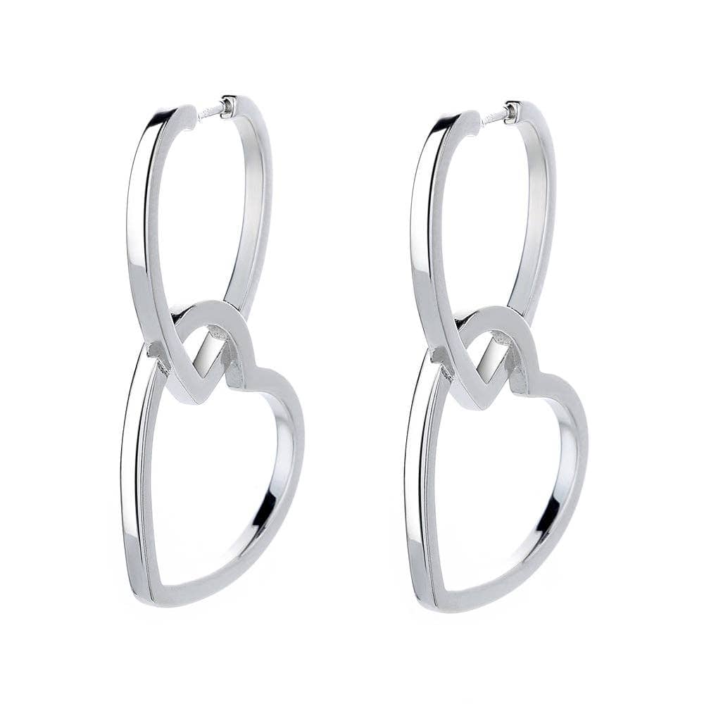Sterling Silver or Gold Double Heart Drop Earrings