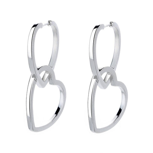 Sterling Silver or Gold Double Heart Drop Earrings