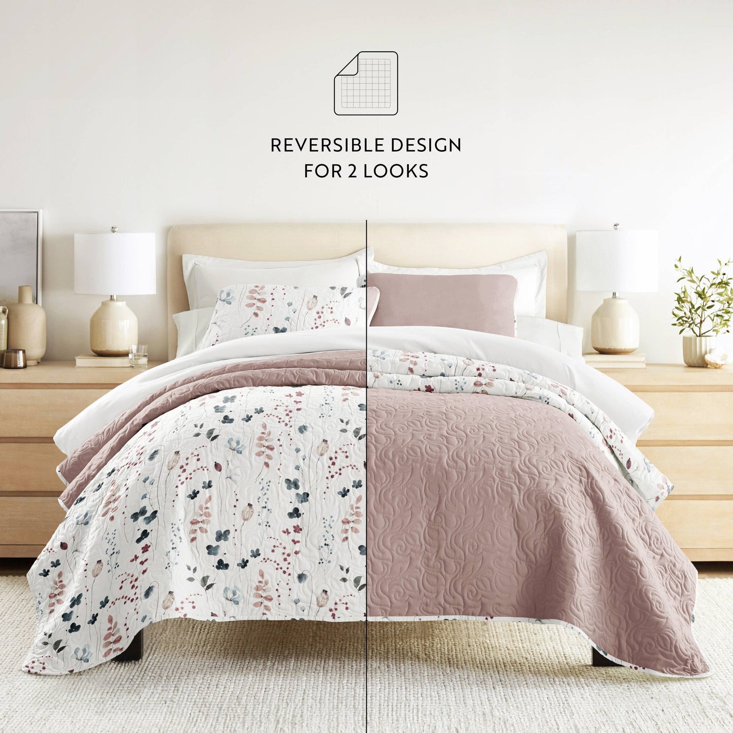 Poppy Bloom All Season Patterned Reversible Quilt Set