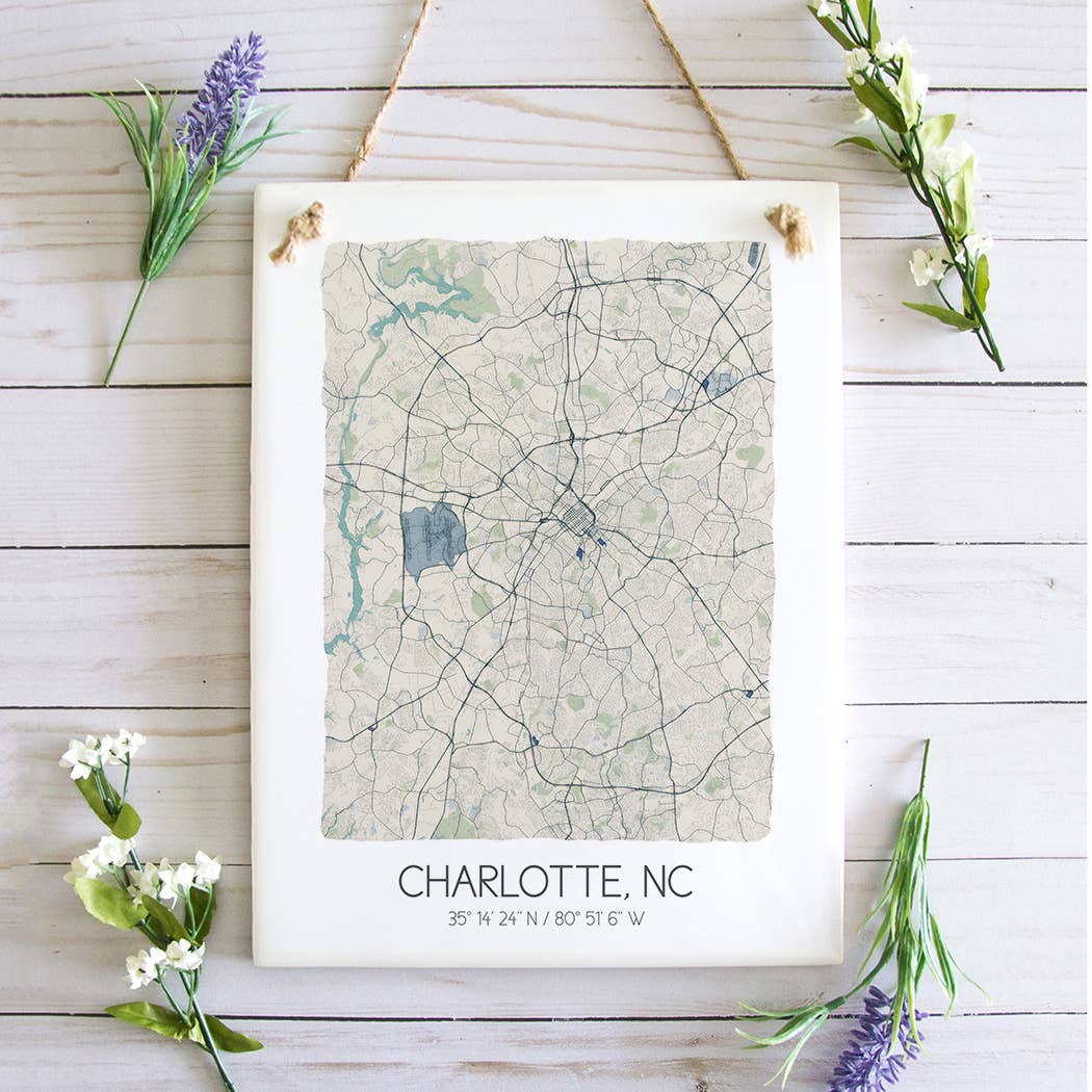 Charlotte North Carolina Map Art Tile - Ceramic Tile Sign
