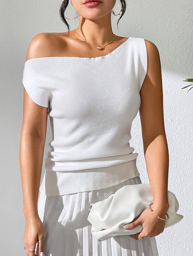 Casual One-Shoulder Sleeveless Knitted Vest Top