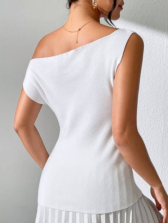 Casual One-Shoulder Sleeveless Knitted Vest Top