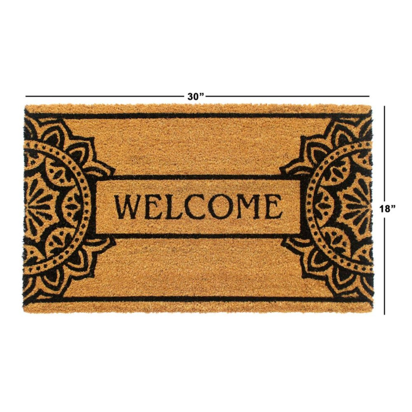 RugSmith Black Mandala Welcome Coir Doormat, 18" x 30"