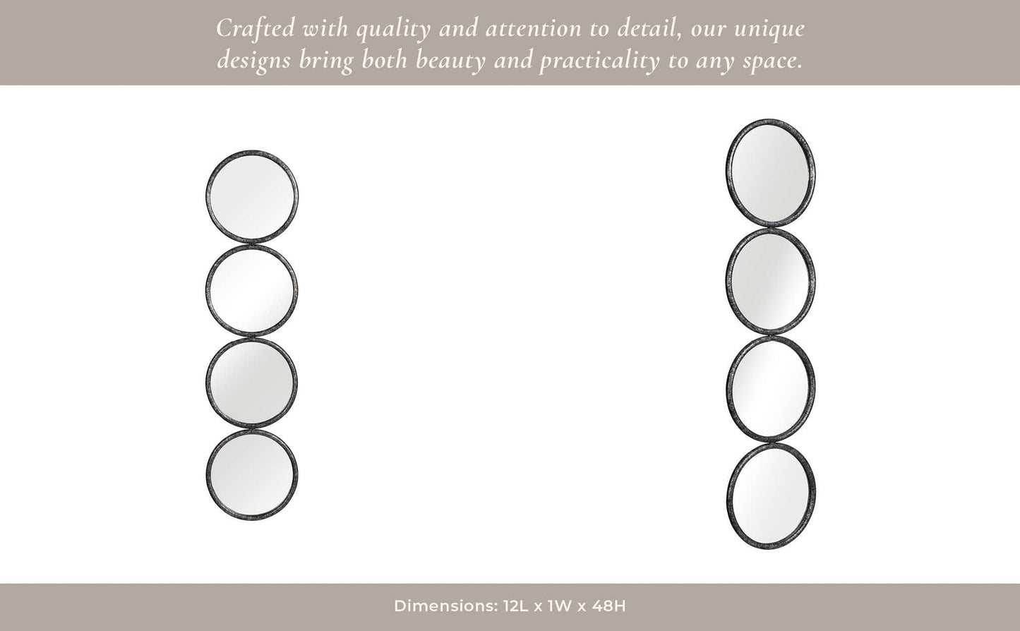 Wood Modern Four Circles Wall Mirror - Black, 48 in.