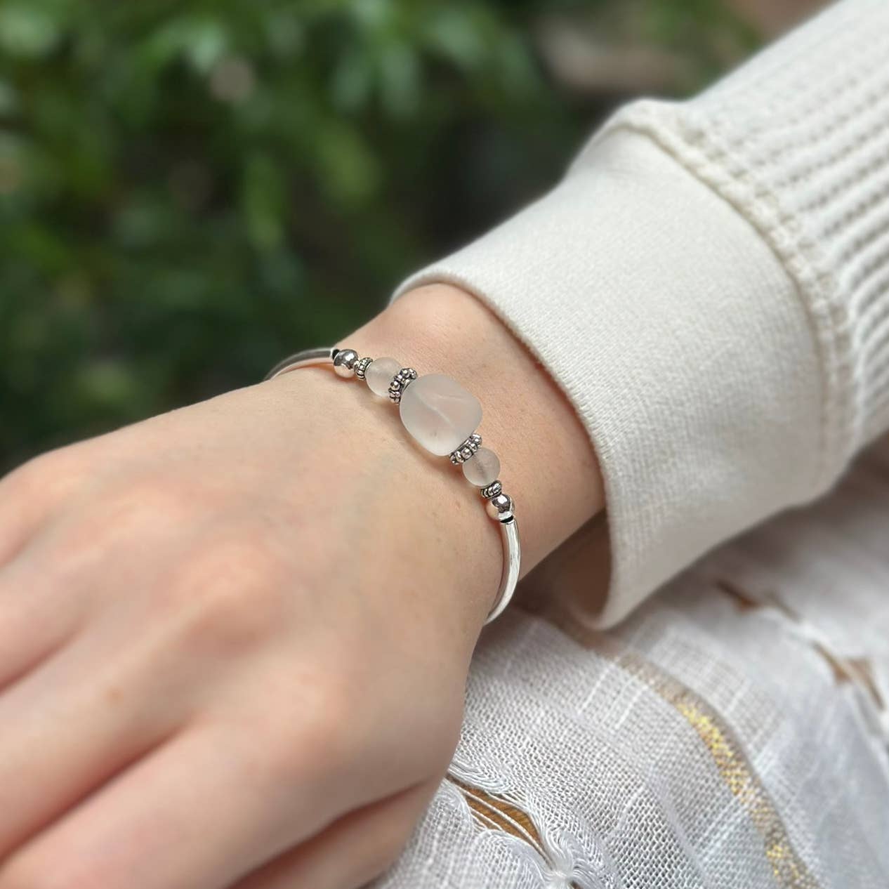 Clear Sea Glass Single Bracelet