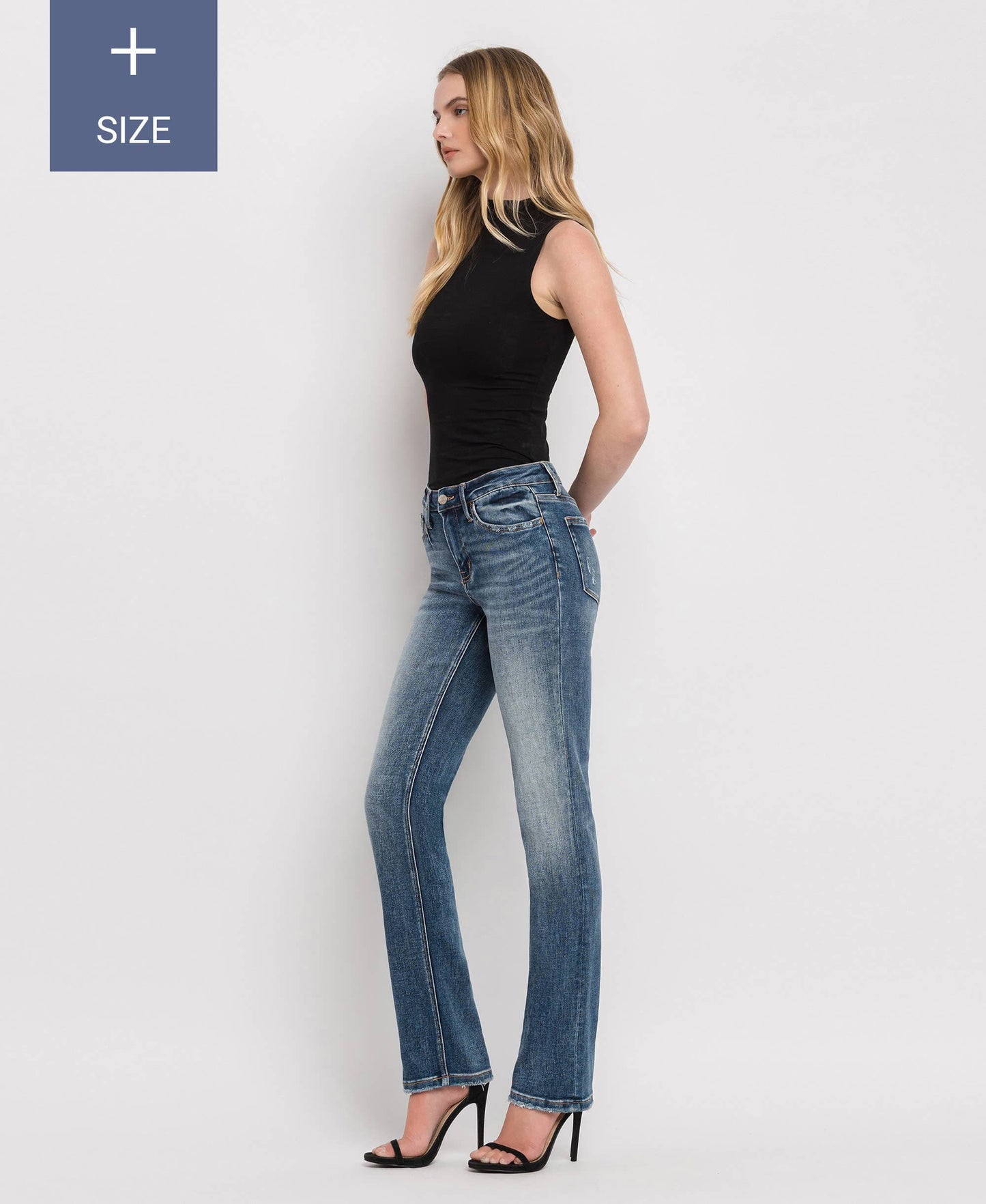PLUS SIZE MID RISE SLIM STRAIGHT JEANS LV1027-P