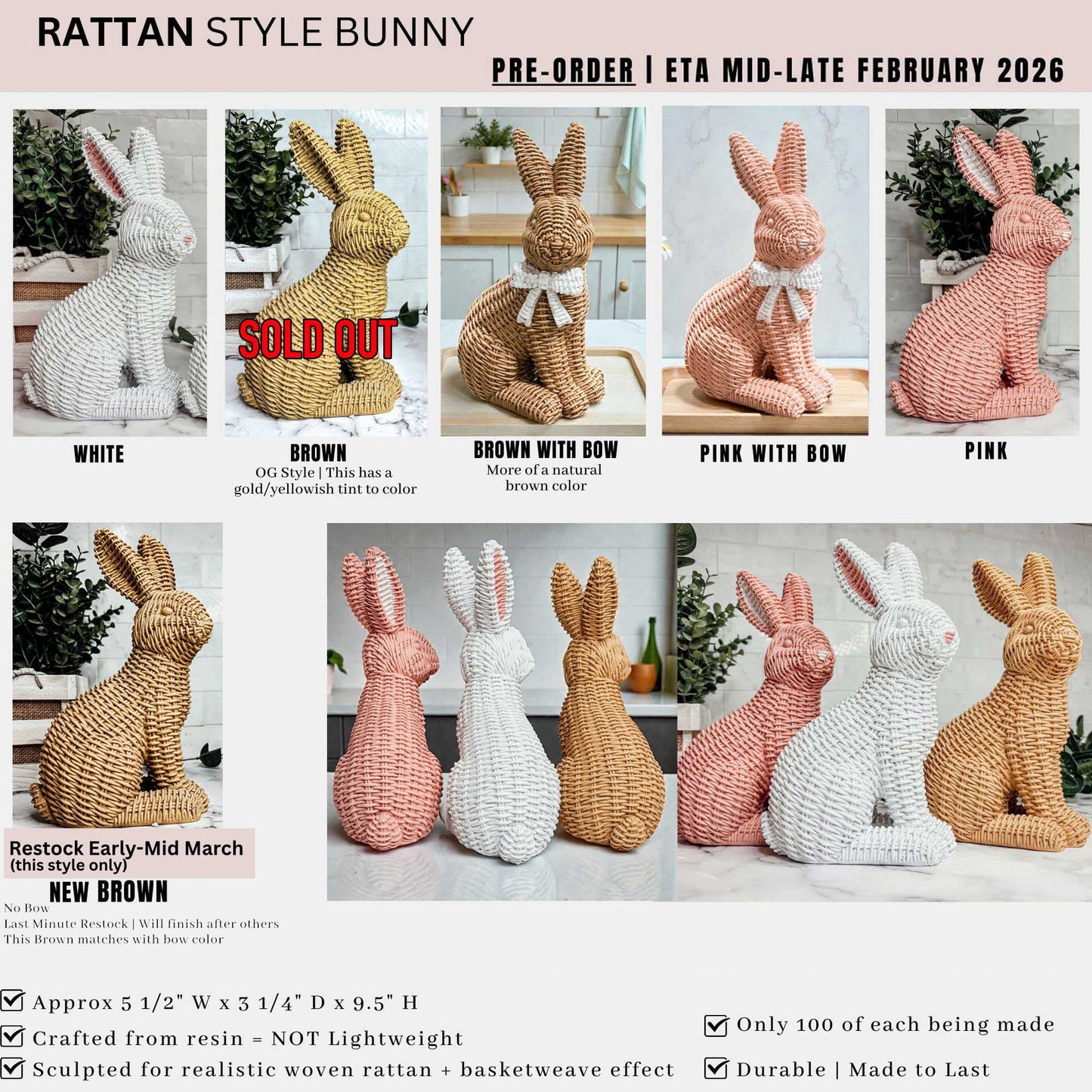 Rabbit Statue Wicker Weave Bunnies, Easter Bunny Home Decor